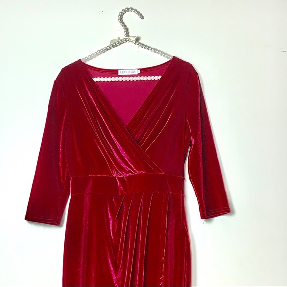 Send me $15 offer Red velvet 3/4 sleeve wrap dress - Picture 6 of 6